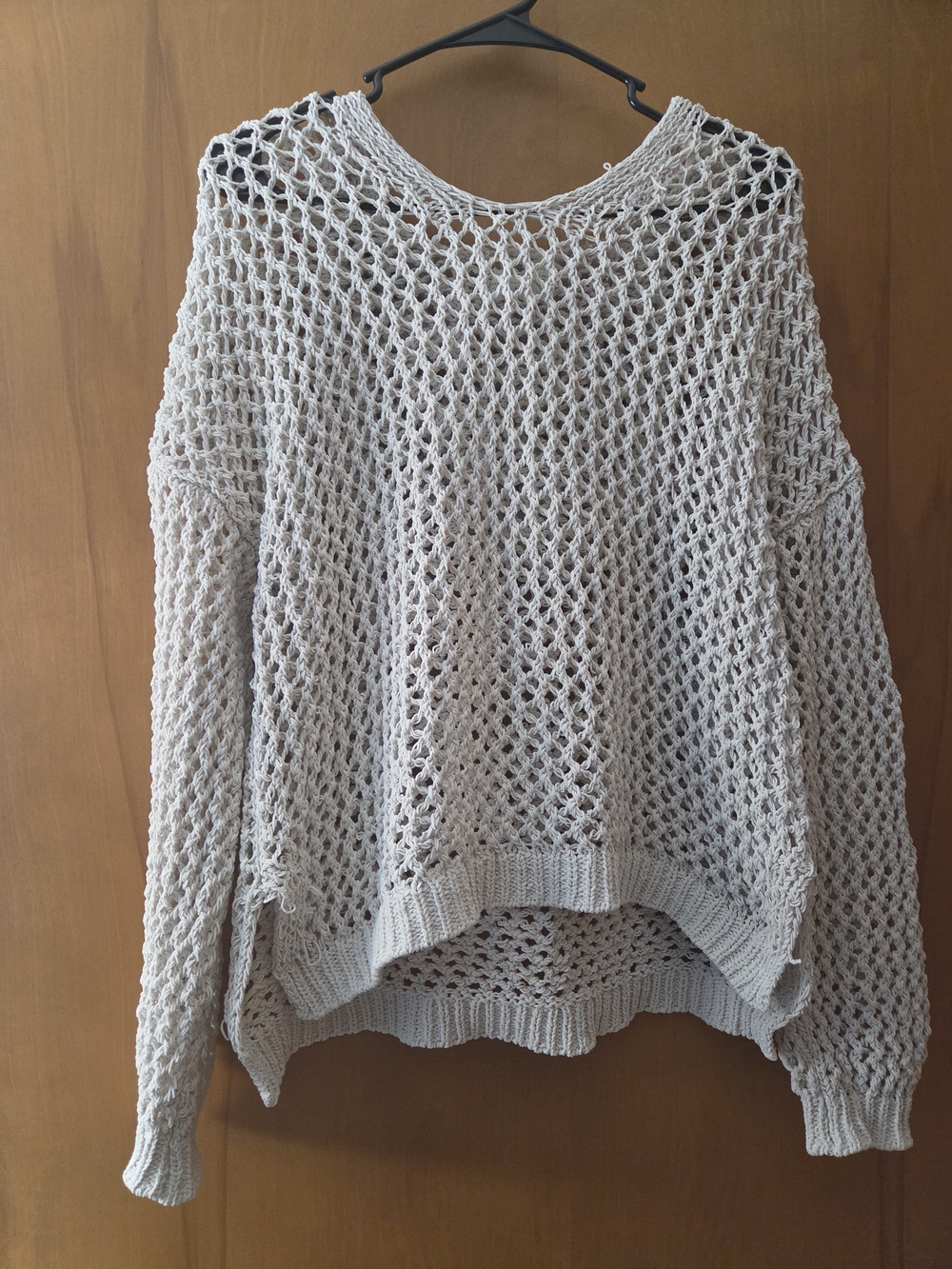 Nichole Miller Light Beige Open-Weave Crewneck Sweater
